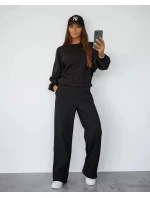 Čierna dámska súprava s vafľovou štruktúrou - mikina a nohavice (821108)