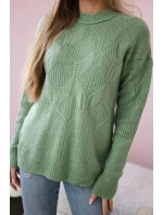 Sveter nasadený cez hlavu s módnou väzbou tmavá mäta