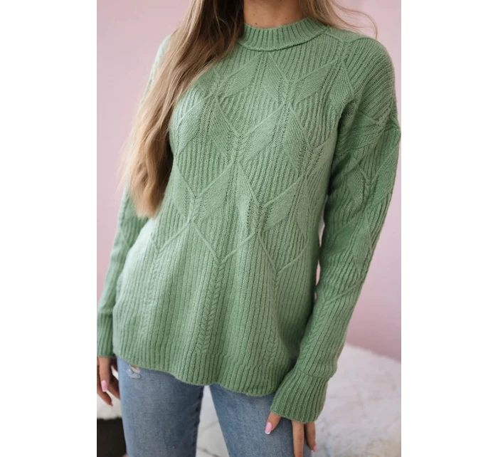 Sveter nasadený cez hlavu s módnou väzbou tmavá mäta