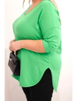 Dámska bavlnená blúzka s výstrihom do V a otočenými rukávmi svetlozelená Dámska bavlnená blúzka s výstrihom do V a otočenými rukávmi svetlozelená