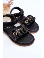 Dziecięce Sandałki Z Serduszkami Na Rzep Czarne Havana Dziecięce Sandałki Z Serduszkami Na Rzep Czarne Havana
