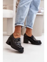 Zazoo 20175 Lakierowane Półbuty Damskie Na Słupku Skóra Naturalna Czarne