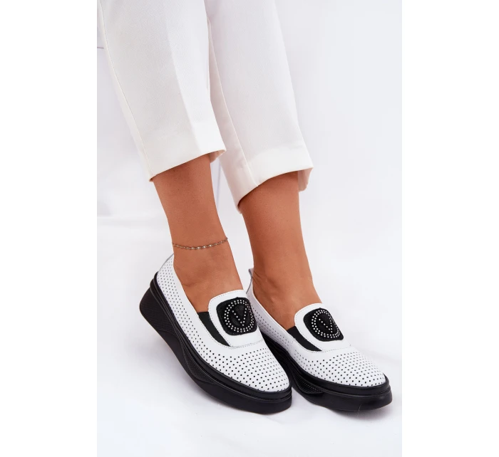 Dámské Kožené Mokasíny Na Platformě A Klínu Bílé model 21686687 - VINCEZA