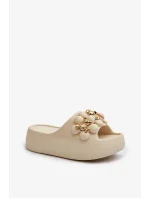 Dámské pěnové pantofle s ozdobami na silné světle béžová model 20455574 - Kesi