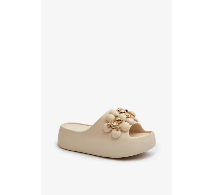 Dámské pěnové pantofle s ozdobami na silné světle béžová model 20455574 - Kesi