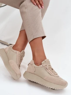 Dámske kožené tenisky na platforme Artiker - béžové