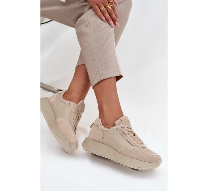 Dámske kožené tenisky na platforme Artiker - béžové