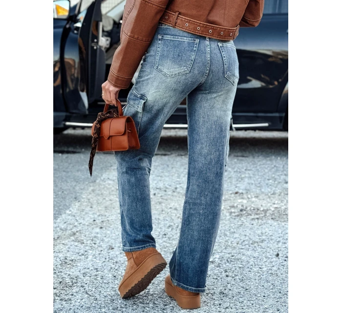 Dámske džínsové nohavice URBANNOW s opaskom v modrej farbe FashionStreet UY2250