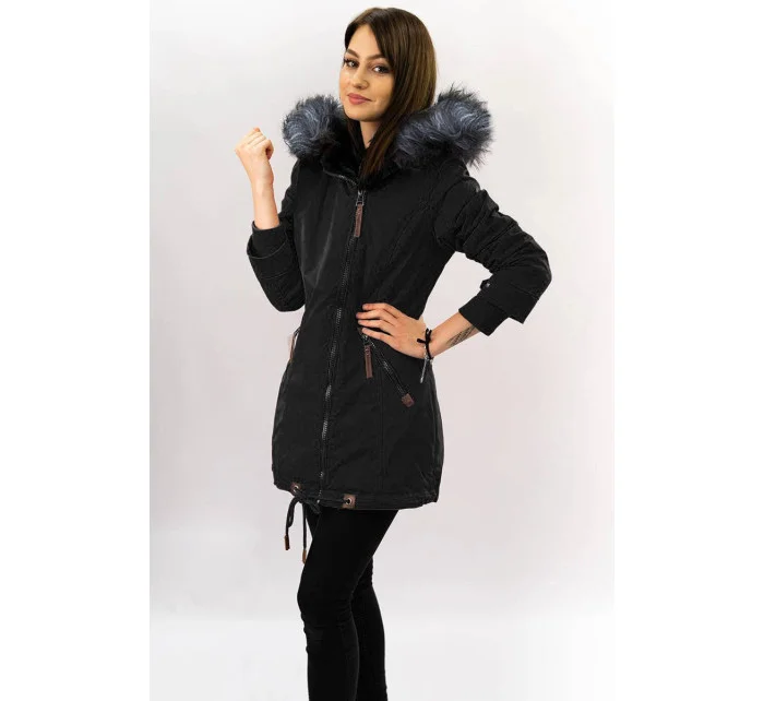 Čierno-šedá nepremokavá dámska bunda parka (m-923)