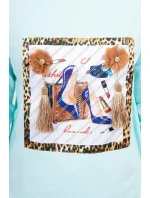 Blúzka s 3D grafikou a zdobenými volánikmi mint