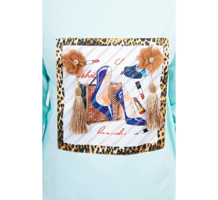 Blúzka s 3D grafikou a zdobenými volánikmi mint