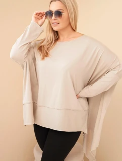 Dámská tunika Plus Size z bavlny s asymetrickým lemem béžová