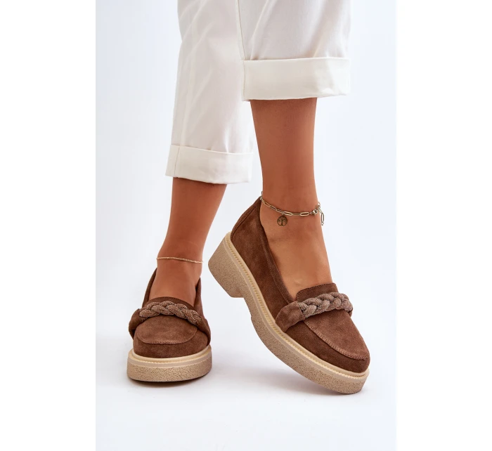 model 21652539 Dámské Semišové Mokasíny S Ozdobou Hnědé - Zazoo