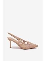 Dámské sandály na podpatku s krajkou tmavě béžové model 22103110 - Boto