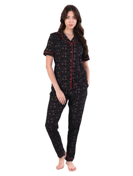 Dámske pyžamo 180/162 čierne so srdiečkami - Karol