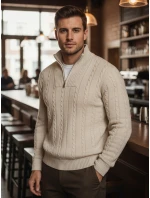 Pánsky sveter so stojacím golierom béžovej farby FashionStreet WX2327