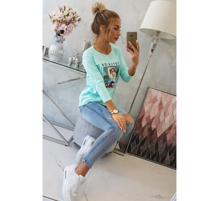 Blúzka s potlačou Superior v mätovej farbe