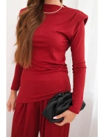 Dámská souprava z bavlny s model 21472127 a kalhotami s širokým nohavicí bordový - K-Fashion