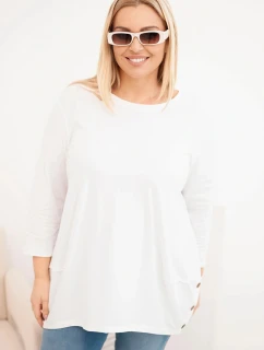 Dámska blúzka v nadmernej veľkosti z bavlny s ozdobnými gombíkmi a vyhrnutými rukávmi ecru