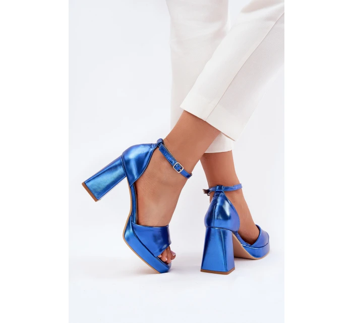 Dámské Sandály Na Podpatku Modré model 21703024 - Boto Dámské Sandály Na Podpatku Modré model 21703024 - Boto