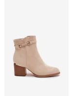 Botki Damskie Ocieplane Na Słupku Z Ozdobnym Paskiem Beżowe Galissa Botki Damskie Ocieplane Na Słupku Z Ozdobnym Paskiem Beżowe Galissa