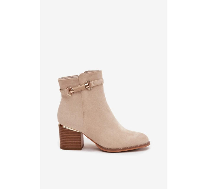 Botki Damskie Ocieplane Na Słupku Z Ozdobnym Paskiem Beżowe Galissa Botki Damskie Ocieplane Na Słupku Z Ozdobnym Paskiem Beżowe Galissa