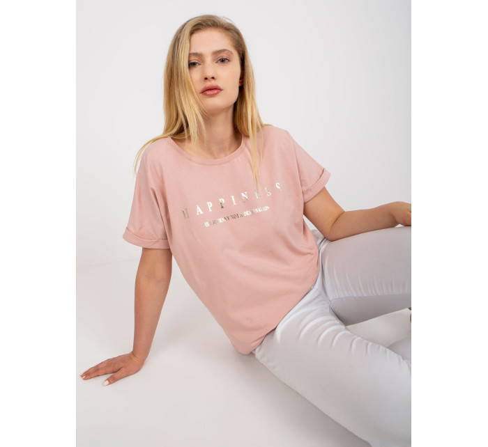 Prachovo ružové bavlnené plus size tričko s potlačou