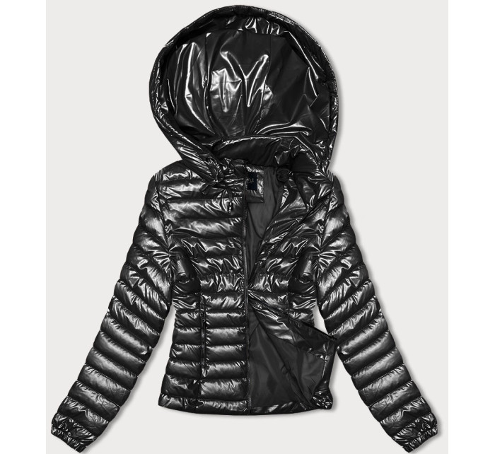 Čierna dámska prešívaná bunda s kapucňou (16M9106-392)
