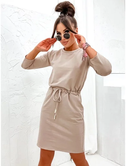 Béžové dámske pletené šaty (700)