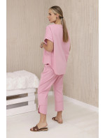 Sada s potiskem new punto halenkové + kalhoty tmavě pudrově růžová