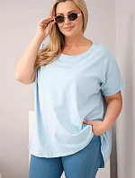 Dámske bavlnené Plus veľkosť krátky rukáv blúzka modrá
