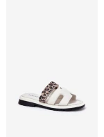 Dámské Kožené Pantofle S Zipem Leopard  Světle Béžové model 21697787 - VINCEZA