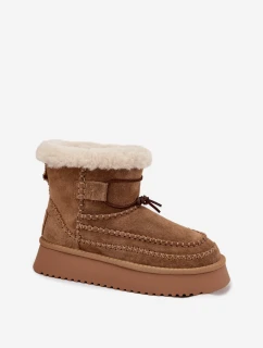 Dámske semišové snežnice s ozdobným prešívaním Big Star - camel