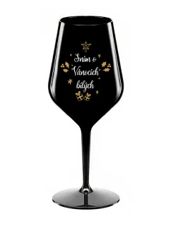 SNÍM O VÁNOCÍCH BÍLÝCH - černá nerozbitná sklenice na víno 470 ml