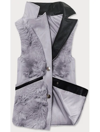 Šedá dámska vesta s kožušinkou (BR9593-102) Šedá dámska vesta s kožušinkou (BR9593-102)