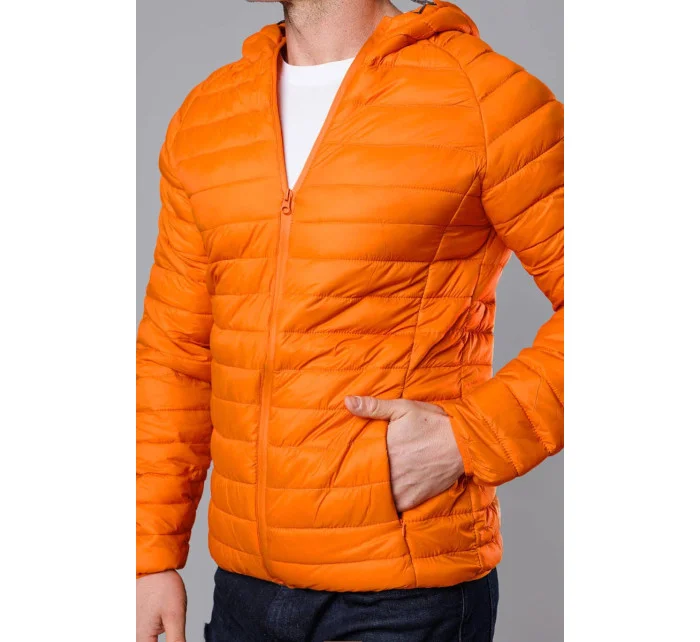 Oranžová pánská prošívaná bunda s kapucí model 18345049 - J.STYLE