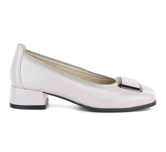 Kožené lodičky na nízkom podpätku sivé Vinceza 18129