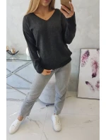 Svetr s výstřihem do V grafitové barvy Svetr s výstřihem do V grafitové barvy