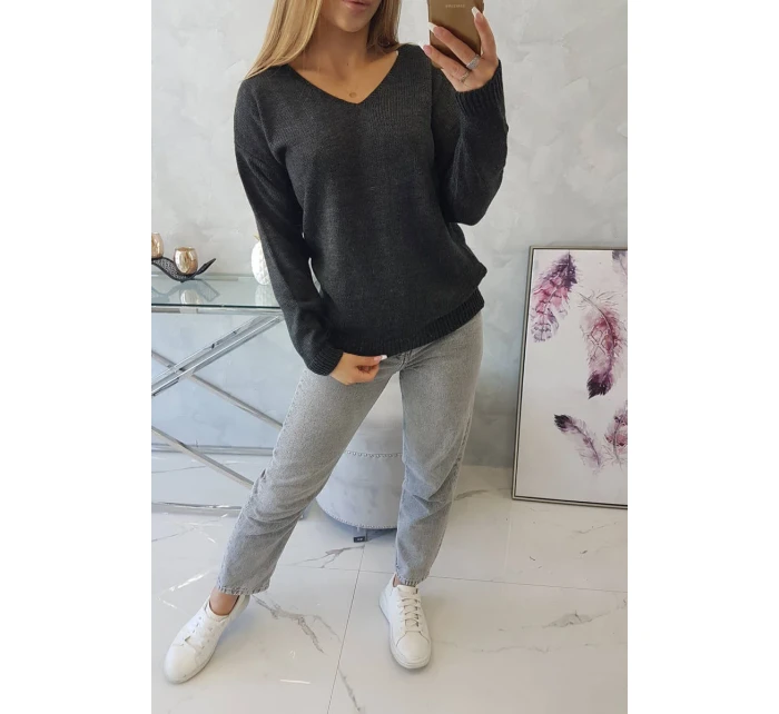 Svetr s výstřihem do V grafitové barvy Svetr s výstřihem do V grafitové barvy