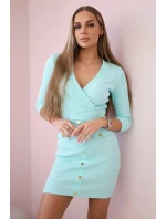 Rebrované šaty s ozdobnými gombíkmi mint