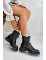 Skórzane Botki Sztyblety Z Ozdobnym Łańcuchem Ocieplane D&A JC42-86 Czarne