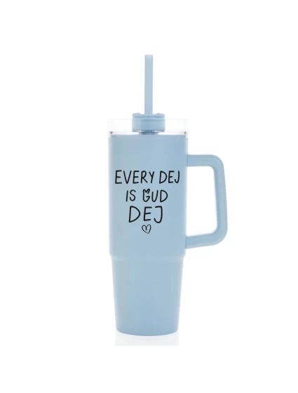EVERY DEJ IS GUD DEJ - světle modrý cestovní hrnek s průhledným víčkem 900 ml EVERY DEJ IS GUD DEJ - světle modrý cestovní hrnek s průhledným víčkem 900 ml