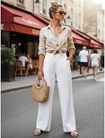 Dámske ľanové nohavice so širokými nohavicami, biele UY3078 – FashionStreet Dámske ľanové nohavice so širokými nohavicami, biele UY3078 – FashionStreet
