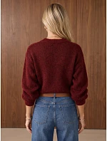 Sweter damski klasyczny z dekoltem bordowy model 22394717 - FashionStreet