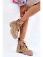 Prolamované Kožené Boty Workery Béžové model 21560400 - Boto Prolamované Kožené Boty Workery Béžové model 21560400 - Boto