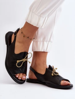 Kožené ploché sandály model 21646269 černé - Zazoo