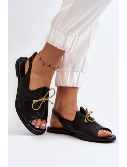 Kožené ploché sandály model 21646269 černé - Zazoo
