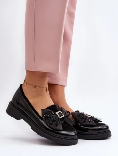 Dámské lakované mokasíny s mašlí model 21648033 černé - Laura Messi