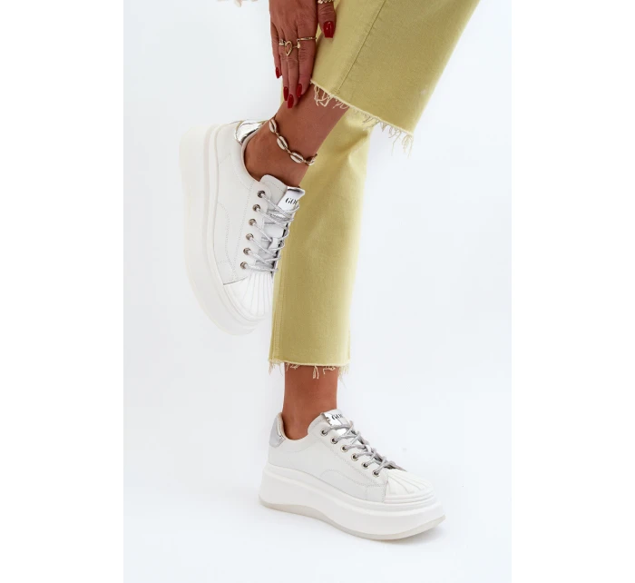 Dámské kožené tenisky na platformě GOE NN2N4033 Bílé