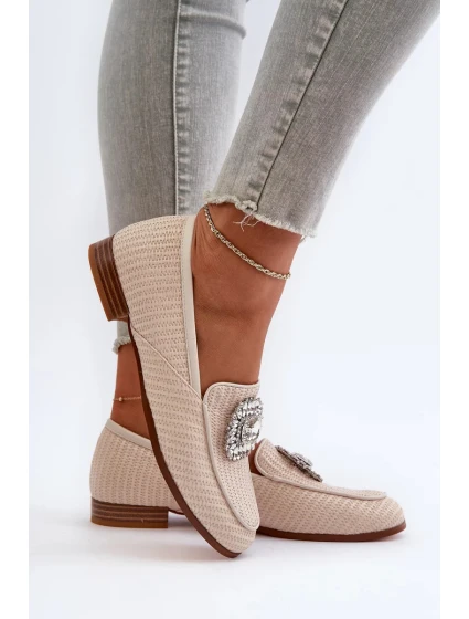 Dámske mokasíny na plochom podpätku s brošňou Béžová D&A Dámske mokasíny na plochom podpätku s brošňou Béžová D&A